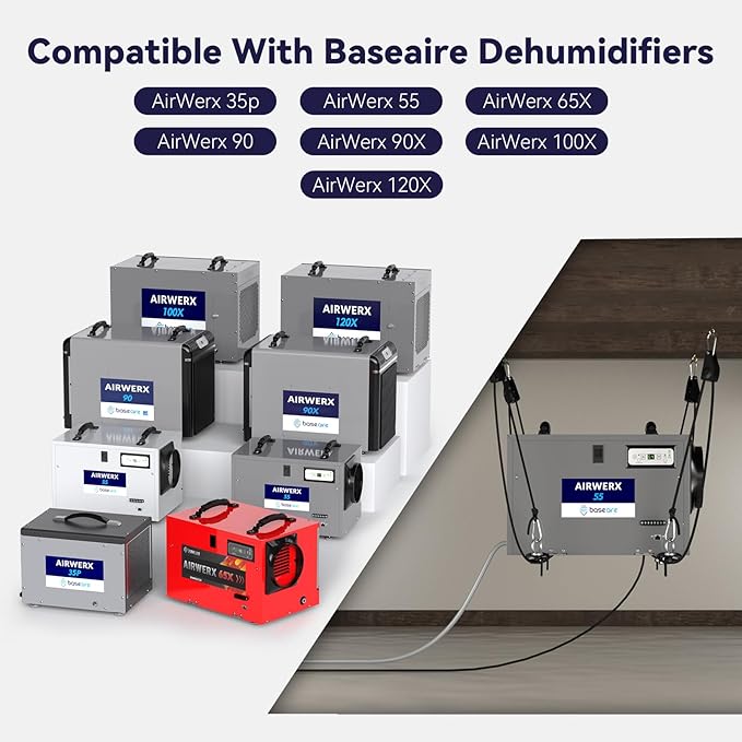 BaseAire Dehumidifier Hanging Kit for Crawl Space & Basement Dehumidifiers Airwerx 35P/55/ 65X/ 90/ 90X/ 100X/ 120X, Easy Way to Raise and Lower Dehumidifier, Helps Reduce Noise and Vibration of the - Image 2