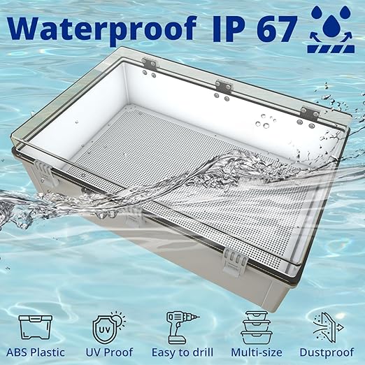 MAKERELE Extra Large Outdoor Electrical Box Waterproof IP67 large Junction Box 2 NPT 1”Glands and Adjustable Clamp*2 Hinged Cover Waterproof Clear Box (23.6"*19.7"*8.7") - Image 3