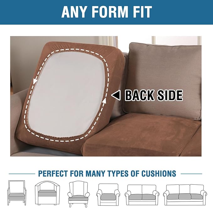 H.VERSAILTEX Velvet Stretch Couch Cushion Cover Plush Cushion Slipcover for Sofa Cushion Furniture Protector Seat Cushion Sofa Cover (3 Piece Sofa Cushion Covers, Caramel) - Image 5
