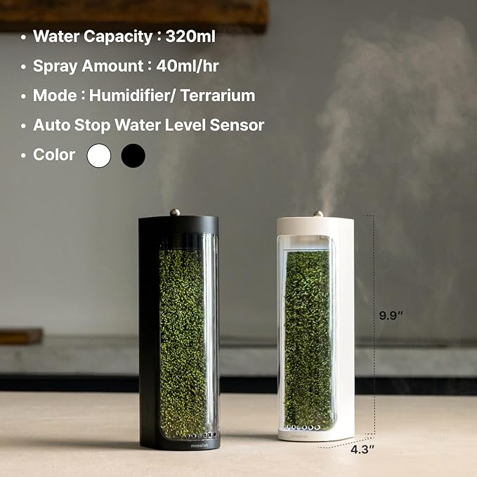 Moss Air – Living Moss Terrarium Humidifier | Soothing Mist Fountain & Ambient Light | Zen Desk Decor, Aesthetic Room Decor | Portable & Whisper-Quiet - Image 6