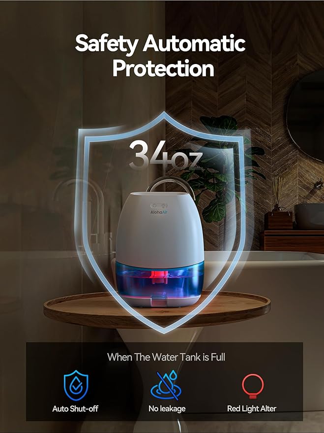 Dehumidifiers for Home, 34 oz Small Dehumidifier for Room, Quiet Dehumidifiers for Bathroom, Bedroom, RV, Closet with Auto Shut Off, 7 Colors Night Light - Image 5