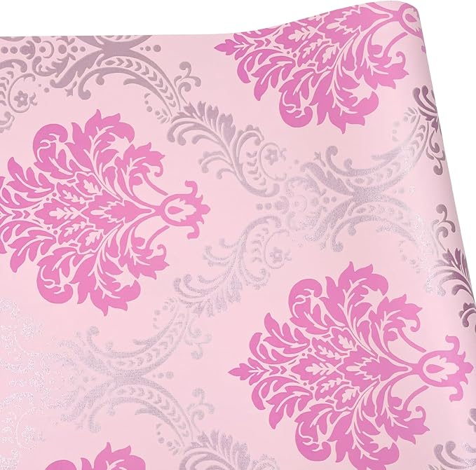 Yifely Vintage Pink Damask Self-Adhesive Shelf Drawer Liner Moisture Proof PVC Mat 45x300cm - Image 9