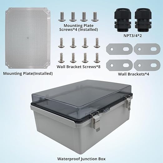 MAKERELE Extra Large Outdoor Electrical Enclosure Boxes Waterproof IP67 Junction Box and 3/4" NPT*2 Enclosure with Mounting Plate Suitable for Various Projects(16.1"*12.2"*7.1") - Image 3