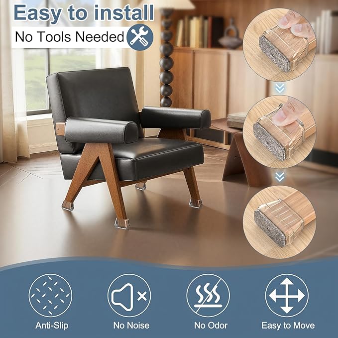 24PCS Rectangular Chair Leg Floor Protectors for Hardwood Floors, Thicken Rubber Chair Leg Cap Covers, Non Slip Furniture Leg Pads to Protect Wood Tile Floors from Scratches and Reduce Noise - Image 5