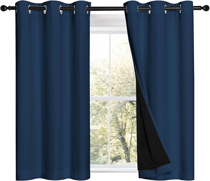 NICETOWN 100% Blackout Short Curtains with Black Liners, 2 Panels, 37" W by 40" L, Moroccan Blue, Thermal Insulated Full Blackout 2-Layer Lined Drapes, Energy Efficiency Window Draperies for Bedroom by NICETOWN