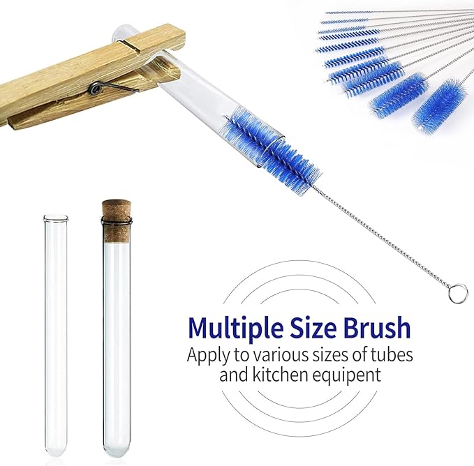 CiaraQ Bottle Cleaning Brushes, 8 Inch Nylon Tube Brush Set, Cleaner for Narrow Neck Bottles Cups with Hook, Set of 10pcs. - Image 5
