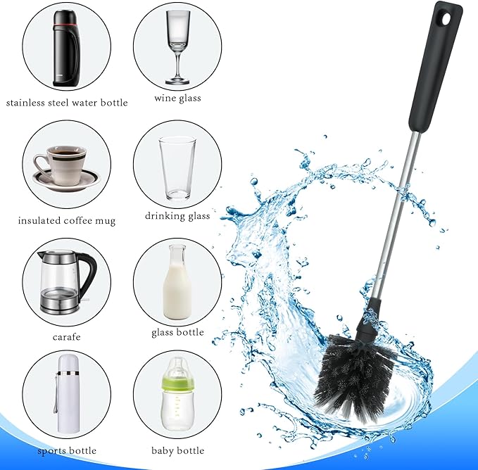 Long Bottle Brush, 15.15 in Bendable Cleaner Brushes for Cleaning Neck Beer Bottles, Wine, Baby Bottles, Water Bottles, Tumblers, Flask, Bird Feeder, Vase, Pipes and Brewing Supplies Black/1Pack - Image 4
