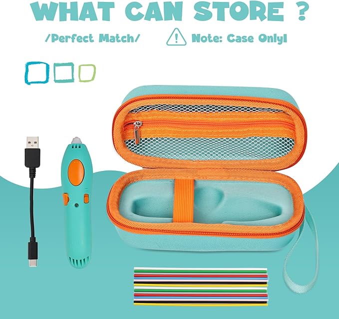 Case Compatible with 3Doodler Start+ Essentials for 3D Pen Set for Kids, Carrying Holder Fit for Printing Pens,Storage Organizer for Printing Filament Refill,Micro-USB Charger (3D-01-Light Blue) - Image 5