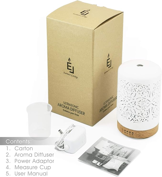 Earnest Living Essential Oil Diffuser White Ceramic Diffuser 100 ml Timers Night Lights and Auto Off Function Home Office Humidifier Aromatherapy Diffusers for Essential Oils - Image 8