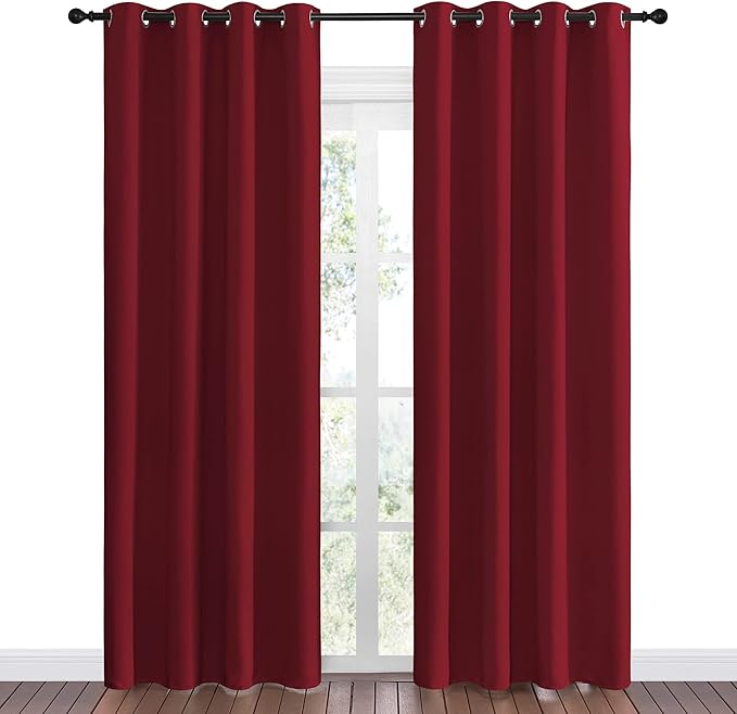 NICETOWN Christmas Burgundy Blackout Curtains Grommet - Home Decorations Thermal Insulated Solid Grommet Top Blackout Living Room Panels/Drapes for Gift (1 Pair, 55 x 86 inches, Red) - Image 2