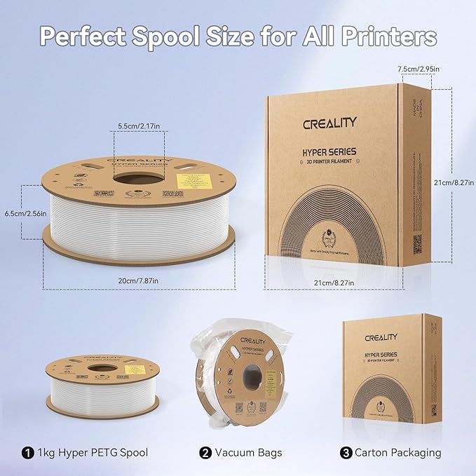 Official Creality Hyper PETG Filament 1.75mm, High Speed 600mm/s 3D Printer Filament PETG, 1kg(2.2lbs)/Spool, Dimensional Accuracy ± 0.05 mm (White) - Image 7