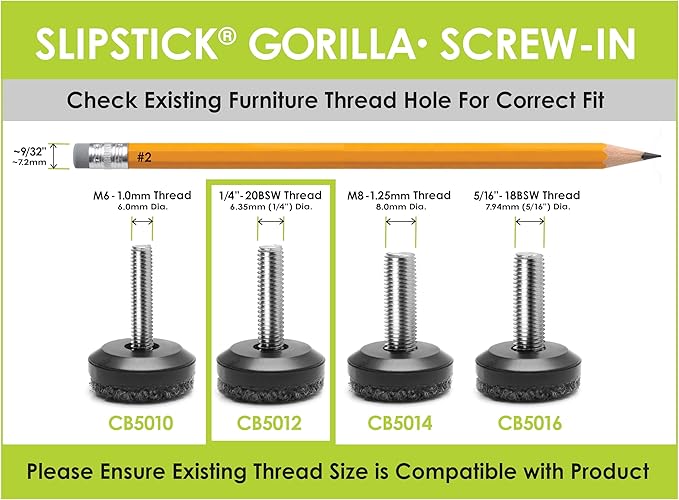 Slipstick Gorilla Outdoor Adjustable Furniture Levelers (8 Pack) Weatherproof Screw in Leg Glides for Chairs, Tables, and Outdoor Furniture Feet (Berber Glide, ¼”-20 BSW Thread) - Image 6
