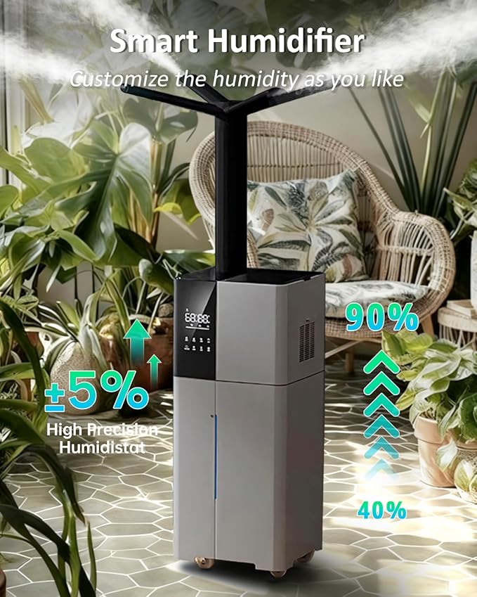 Humidifier Large Room,26L/6.8Gal Whole House Humidifiers for Bedroom Home 3000 sq.ft,1800ml/H,Commercial and Industrial Humidifiers with 360° Nozzle & Extension Tube,Top Fill,Gray - Image 4