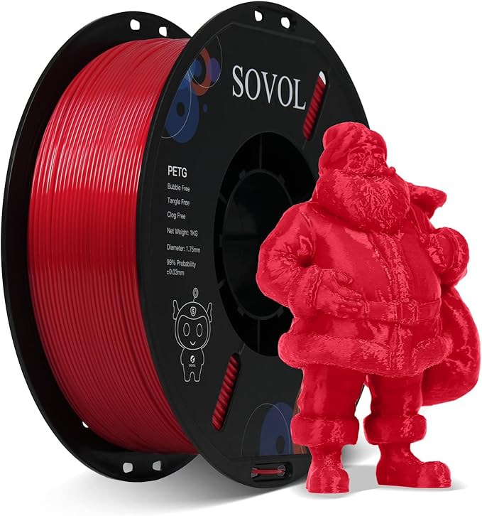 Sovol 3D Printer PETG Filament 1.75mm 1KG (2.2lbs), High Precision, Strong Toughness, Wiring Tightness, Dimensional Accuracy +/- 0.03 mm, 3D Printing PETG Filaments, Red by Sovol