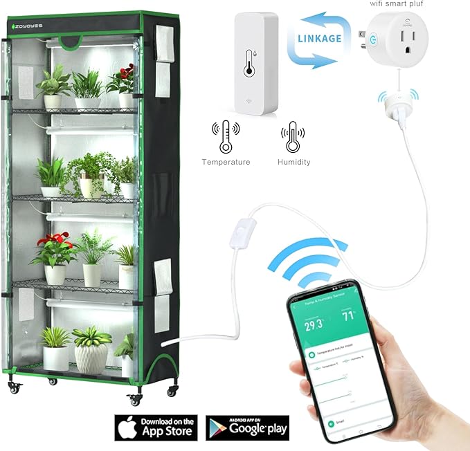 Indoor Greenhouse with Grow Light, 35.8" W x 17.8" D x 71.8" H, 5-Tier Plant Shelf with 3-Color T8 Growth Lights, Plant Stand with Smart Timing Plug and thermohygrometer - Image 7