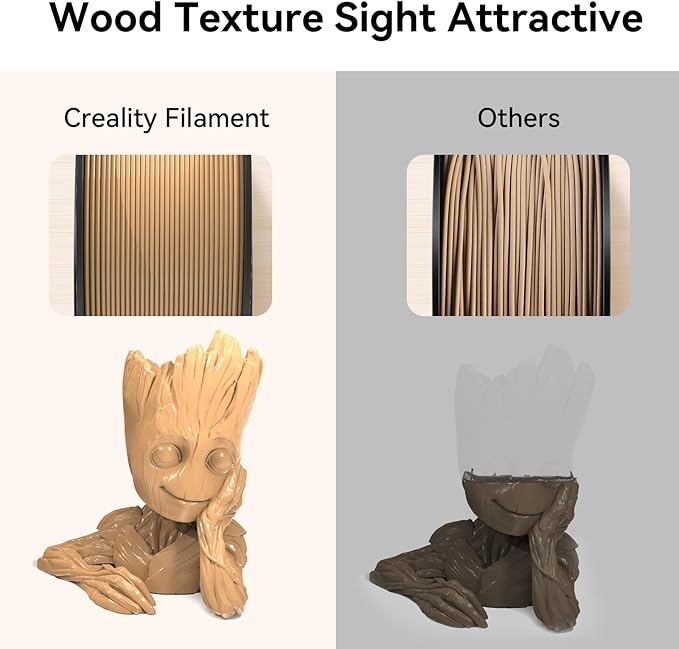 Creality Wood Filament PLA, Dark Brown PLA Filament 1.75mm, Dimensional Accuracy +/- 0.03mm, Warp-Free and Clog-Free, 1KG Spool (2.2 lbs), Fit for 99% 3D Printers - Image 2