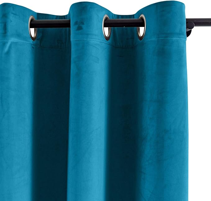 ChadMade Blackout Lined Premium Velvet Curtain Blue 72Wx102L Inch (1 Panel), Eyelet Grommet for Livingroom Bedroom Theater Studio, Leon Collection - Image 2
