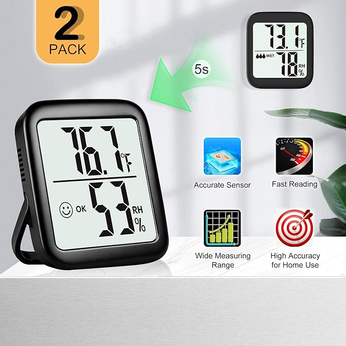 Antonki 2 Pack Room Thermometer for Home, Hygrometer Indoor Humidity Meter Gauge, Digital Temperature and Humidity Sensor Monitor for House, Terrarium, Incubator, Greenhouse - Battery Included - Image 9