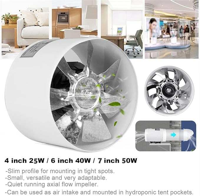 Ventilation Fan 4"/6"/7" Low Noise High Speed Inline Duct Bathroom Toilet Wall Ventilation Fan Booster Exhaust Blower Air Cooling Vent Access, White Ventilating Fan (4 inches - Image 5