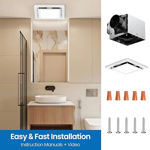 FASDUNT 2-in-1 Bathroom Exhaust Fan with Light - 110 CFM Ventilation & 1.0 Sones - Easy Installation, Energy Efficient, 3 Dimmable LED 3000K/4000K/5000K for Home Bath Office Hotel - Image 7