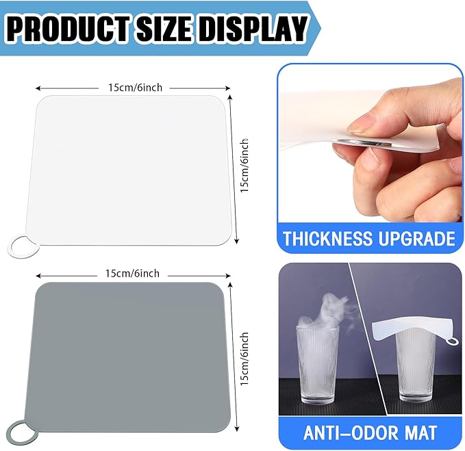 Yinkin 6 Pcs Drain Covers to Keep Bugs Out Silicone Shower Floor Tub Stoppers Bathtub Drain Stoppers Sewer Anti-Odor Mats Deodorizing Plugs for Bathroom(6 x 6 Inch,Square,Grey and White) - Image 2