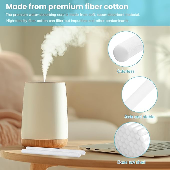 60PCS Humidifier Stick Filter Refill 4 Inch – Universal Cotton Replacement Wicks, Rapid Absorption Fits Mini Portable USB Cool Mist Diffusers, Car Travel Humidifiers, Home Bedroom Office Use - Image 5