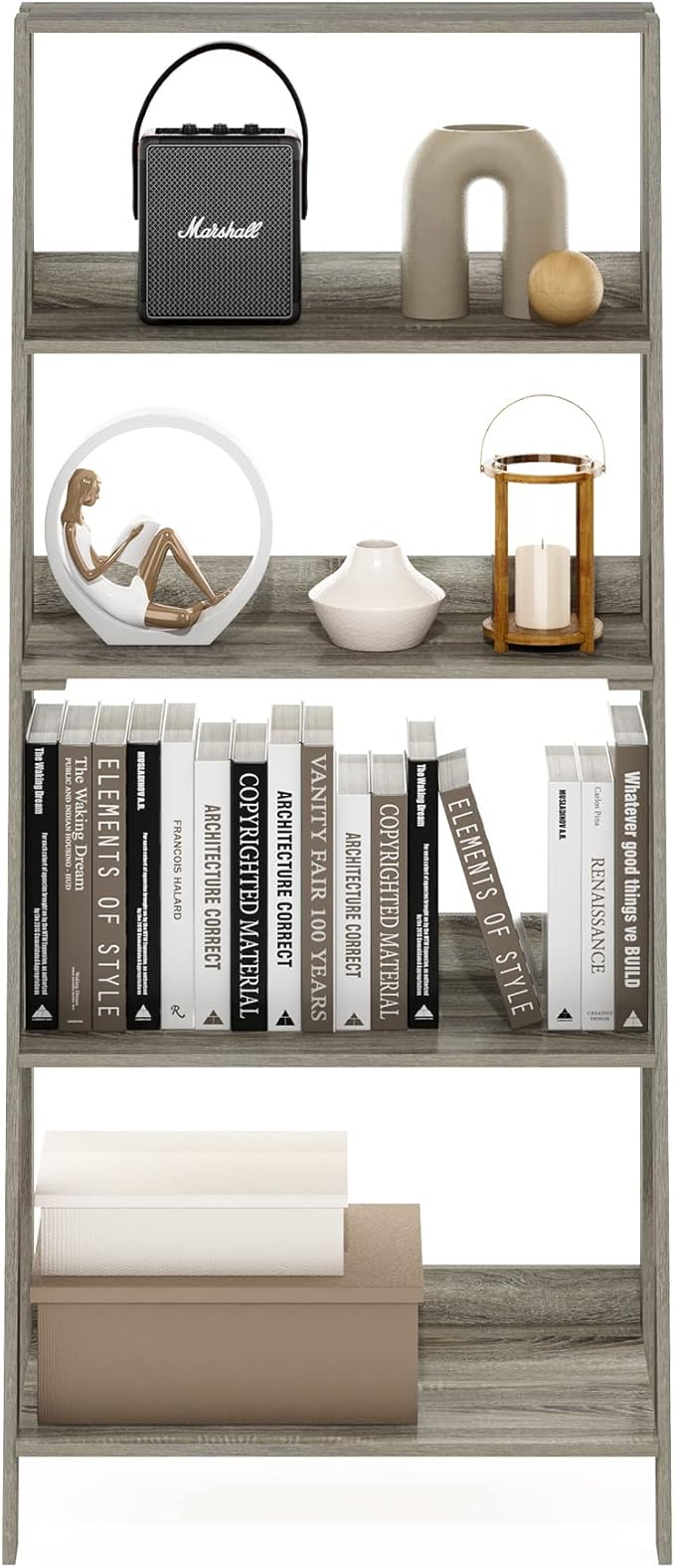 Furinno Ladder Book Shelf, 5-Tier Ladder Shelf, Bookshelf, Display Storage Shelves, 13 x 23.6 x 53.5, for Living Room, Home Office, Grey Oak - Image 4