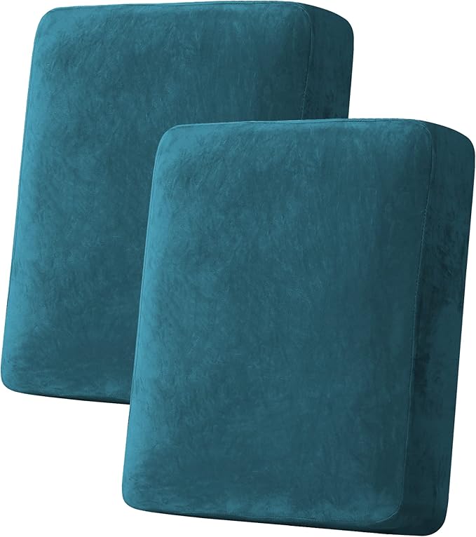 H.VERSAILTEX Velvet Stretch Couch Cushion Cover Plush Cushion Slipcover for Chair Loveseat Sofa Cushion Furniture Protector Seat Cushion Sofa Cover (2 Piece Medium Sofa Cushion Covers, Deep Teal) by HVERSAILTEX