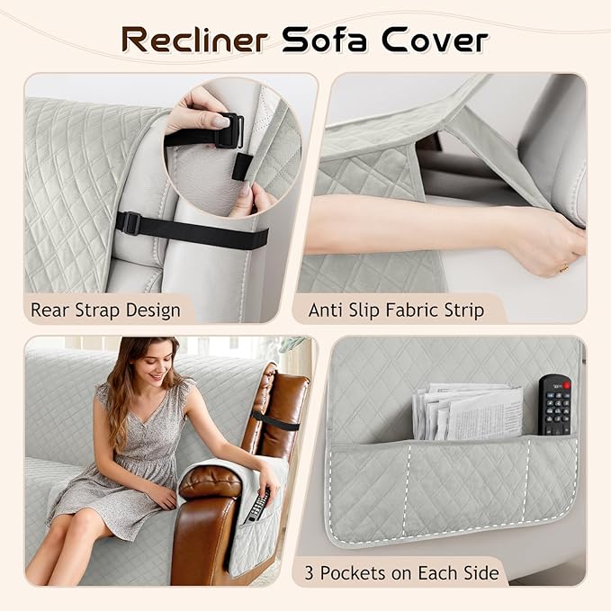 Arfntevss Waterproof Recliner Sectional Couch Covers for Reclining Sectional L Shape Sofa Cover Non Slip Washable Recliner L Shaped Slipcover Sets for Dog Furniture Protector (5 Seater, Light Gray) - Image 4