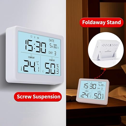 Indoor Digital Thermometer & Humidity Meter, Home Hygrometer Temperature Gauge with Date, Clock, Adjustment Brightness, Terrarium, Incubator, Greenhouse - Image 6