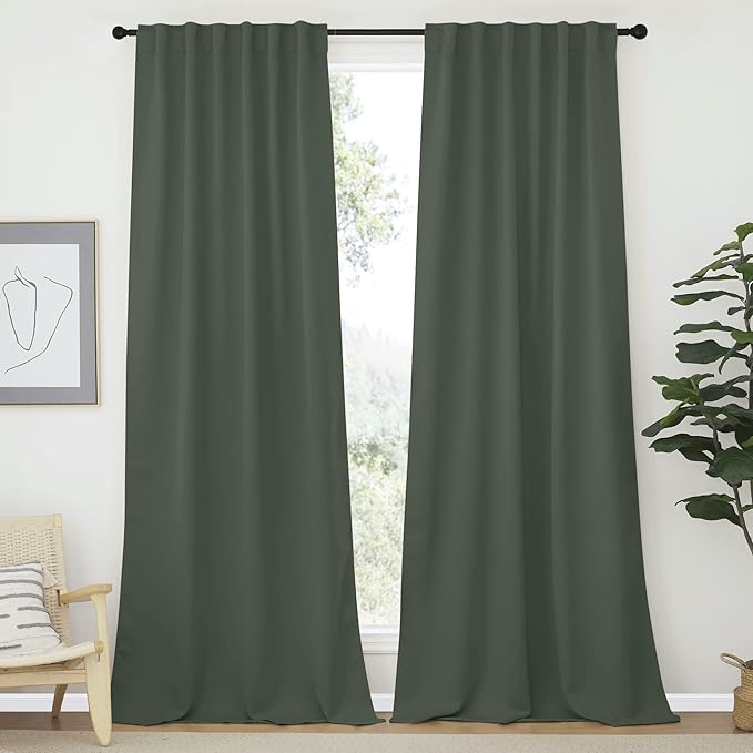 NICETOWN Bedroom Blackout Curtain Panels - (Dark Mallard Color) 52 x 108 inch, 2 PCs, Insulating Energy Saving Solid Rod Pocket Blackout Drapes for Hall, Villa by NICETOWN