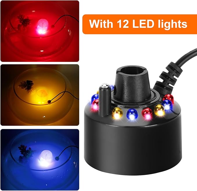 FITNATE Mist Maker, 12 LED Mister Fogger Water Fountain Pond Fog Machine Atomizer Air Humidifier, ultrasonic Mist fogger with Splash Guard, Perfect for Halloween and Other Holidays - Image 2