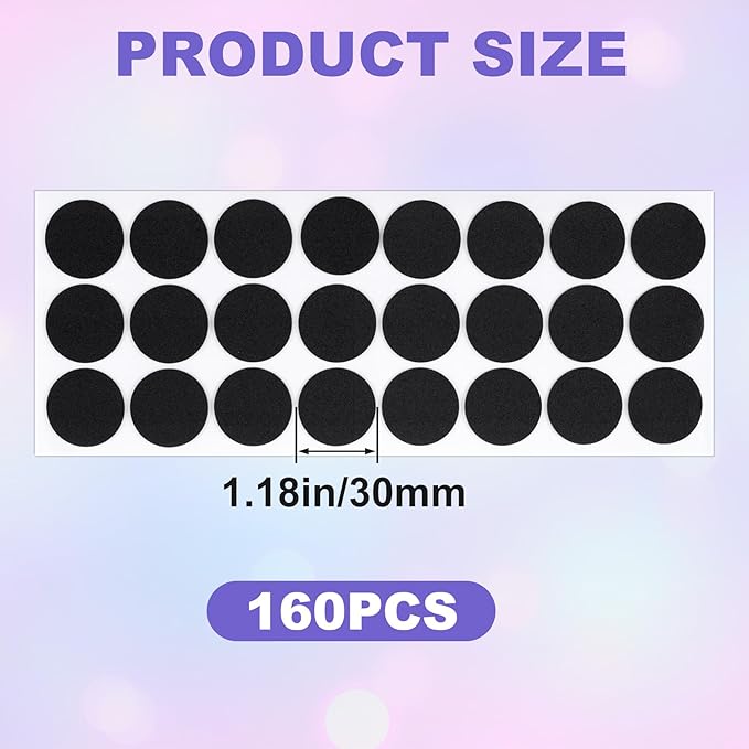 160 Pcs Small Felt Furniture Pads, Self-Adhesive EVA Foam Dot Circles, Round Felt Furniture Stickers for Desks Drawers Vases Photo Frames Cabinets Doors Candlesticks - Black (1.18") - Image 2