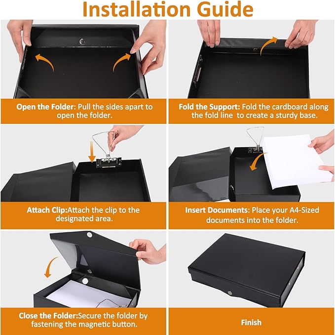 HUA JIE A4 Storage File Boxes Plastic Archives Cases with Clip, PVC File Folder Organizer Document Storage Filing Box for office,32.5×6.5×24 cm, Black(Pack of 6) - Image 6