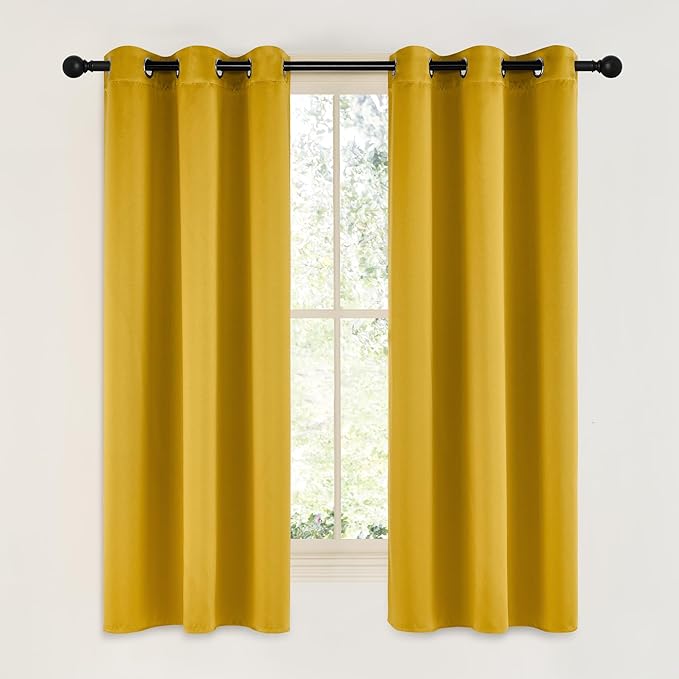 NICETOWN Gold Blackout Cafe Faux Silk Curtains for Small Windows, 42" Wide by 63" Long, 2 Panels, Grommet Privacy Blackout Satin Drapes for Home Decoration by NICETOWN