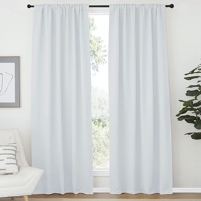 NICETOWN Blackout Living Room Curtains 80 inches Long, Black Out Curtain Panels for Bedroom - (Greyish White Color) W52 x L80, 1 Pair, Thermal Insulated Blackout Draperies Window Treatment - Image 2