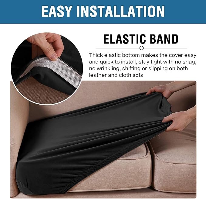 H.VERSAILTEX Velvet Stretch Couch Cushion Cover Plush Cushion Slipcover for Chair Loveseat Sofa Cushion Furniture Protector Seat Cushion Sofa Cover (2 Piece Large Sofa Cushion Covers, Black) - Image 4