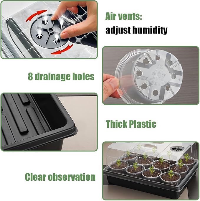 50p 3.5" Clear Nursery Pots with 4p Trays and 2p Adjustable LED Grow Lights – Transparent Plant Pots with Drainage Holes, Complete Seed Starter Kit with 5" Tall Humidity Dome for Plant Propagation - Image 4