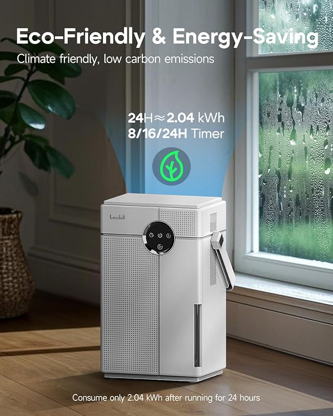 Small Dehumidifier with Drain Hose, 118oz Portable Dehumidifier for RV Camper Bathroom Bedroom Basement Laundry Room, Quiet Dehumidifiers for Home up to 800 sq ft, 7 Colorful Light, White - Image 9