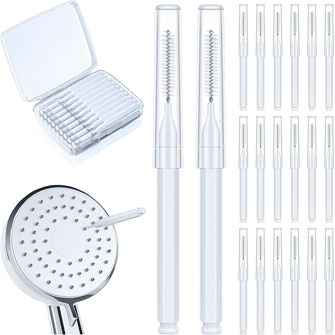 Shower Head Cleaning Brush for Small Hole,Multifunctional Shower Head Cleaner Tool Anti-Clogging Nozzle with Storage Boxes, Showerhead Cleaning Brushes Picks for Household Bathroom, White by Lumkew
