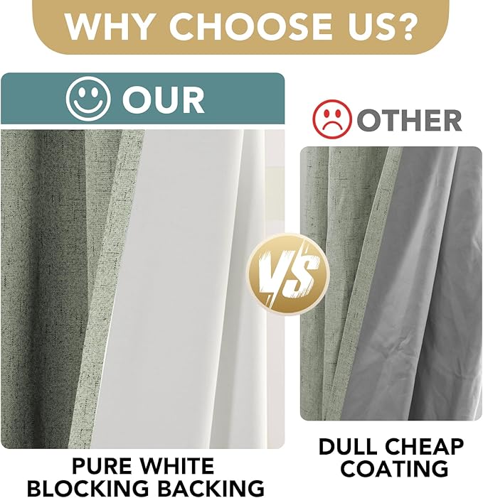 H.VERSAILTEX Linen Blackout Curtains Durable Thick Textured Linen Look 100% Blackout Patio Door Curtain Anti Rust Grommet Extra Wide Sliding Door Curtain Panel, W100 x L96 inch - Sage - Image 4