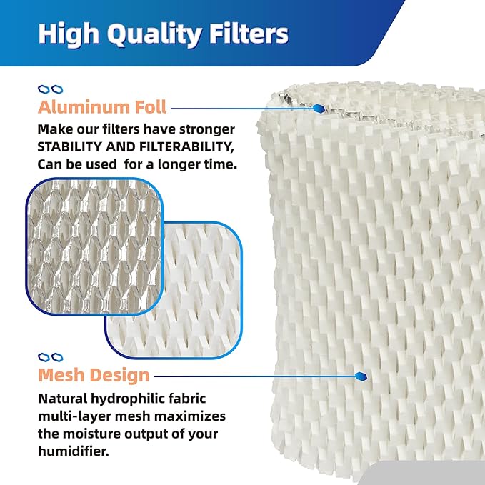 WF2 Humidifier Filter Replacement for Vicks & Kaz Starry Night Cool Mist Humidifier V3500N V3700 V3100 V3900, Fit for Honeywell HCM-300T HCM-350 WA-8D Filters for Sunbeam 1118 1119-6 Pack - Image 4