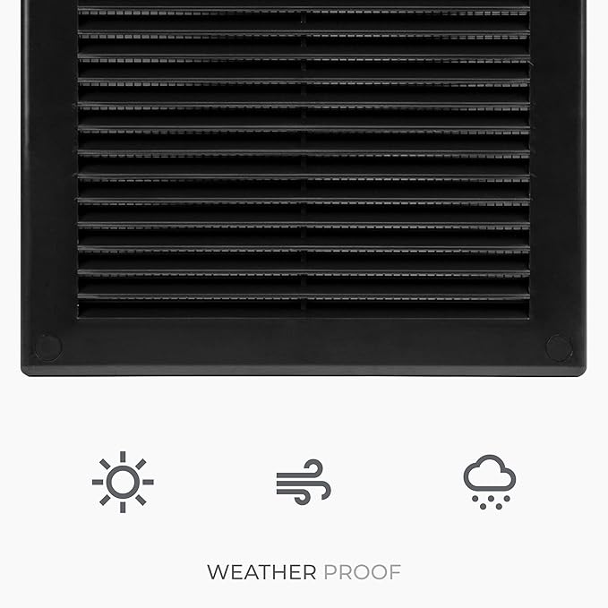 5-Pack 12" x 12" (Outer Size) Square Air Vent Cover – Black Plastic Vent Deflector - Screen Mesh, Surface Mount Wall Ceiling – Cold Air Return Soffit Air Vent Cover - Register Indoor Outdoor - Image 6