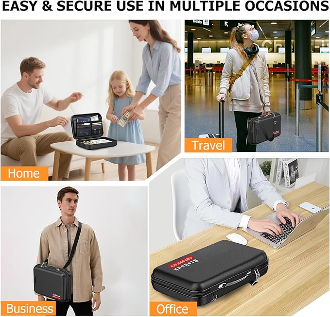 Fireproof Document Box with Lock & Shoulder Strap - Waterproof Hard-Shell File Organizer with Pocket Accordion File Folder, Portable Fireproof Box Safe Storage for Important Documents, Laptop - Image 8