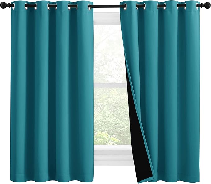 NICETOWN 100% Blackout Curtains 57 inches Long, Double-Deck Completely Blackout Window Treatment Thermal Insulated Lined Drapes for Small Window (Peacock Teal, 1 Pair, 55 inches Width Each Panel) by NICETOWN