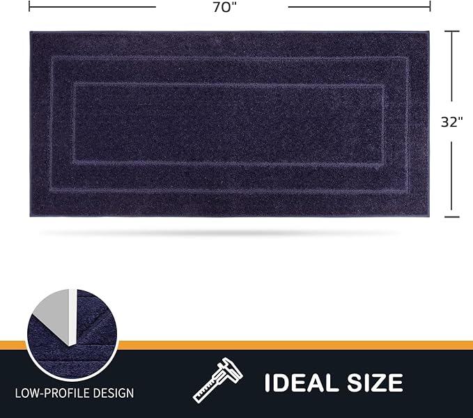 PURRUGS Dirt Trapping Door Mat 32" x 70", Non-Slip/Skid Machine Washable Entryway Rug, Dog Doormat, Super Absorbent Welcome Mat for Muddy Wet Shoes and Paws, Midnight Blue - Image 2