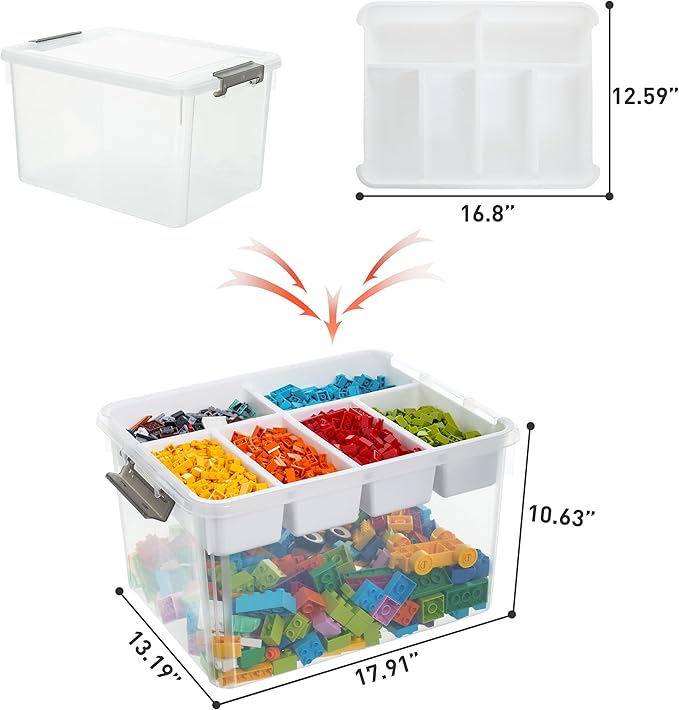Citylife 32 QT Plastic Storage Box with Removable Tray Craft Organizers and Storage Clear Storage Container for Organizing Bead, Tool, Sewing, Playdoh - Image 2