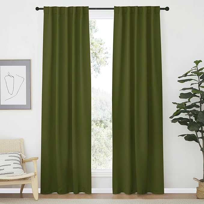 NICETOWN Blackout Curtain Panels Window Draperies - (Olive Green Color) 34-Inch Wide x72-Inch Long, 2 Pieces, Home Decoration Light & Noise Reducing Window Covering Room Darkening Drapes for Bedroom by NICETOWN
