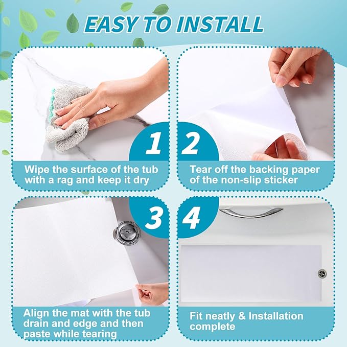 16" x 40" Non Slip Bathtub Mat with Drain Cut Out Anti Slipping Non Skid Safe Tub Mat Adhesive Peel and Stick Bath Tub Mat PEVA Tub Sticker for Shower Floor Boat Wet Areas(White) - Image 5