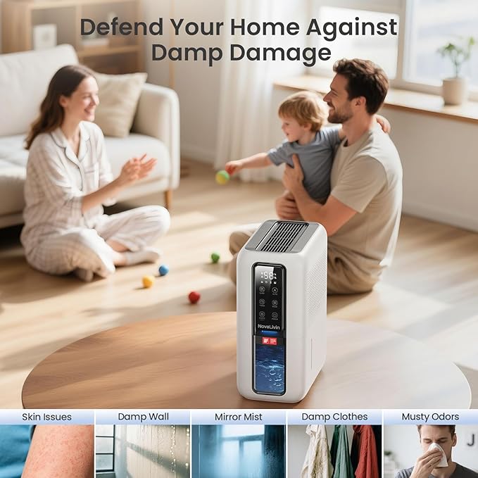 Dehumidifier for Home, Dehumidifiers for Bathroom, Bedroom, Living room, Closet with 68 OZ Water Tank, Moisture Absorbers, Auto Shut Off, Auto Humidity Control, 7 Colors LED Light, Black and White - Image 9